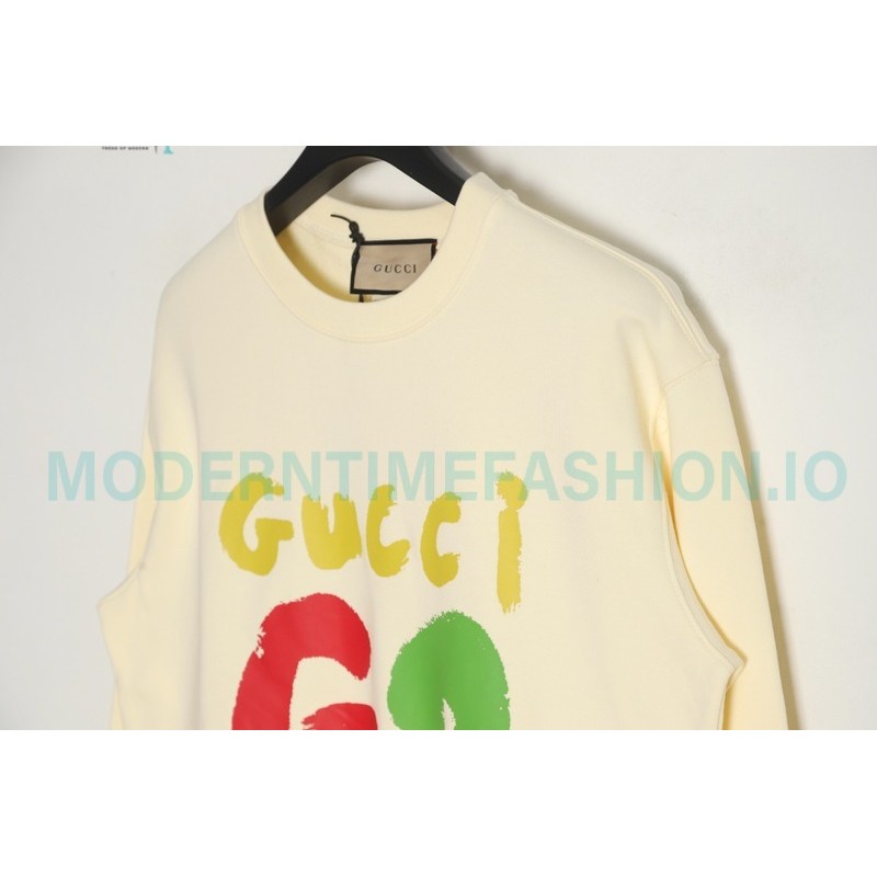 Gucci - 23FW Hand-painted Double G Print Crew Neck Hoodie