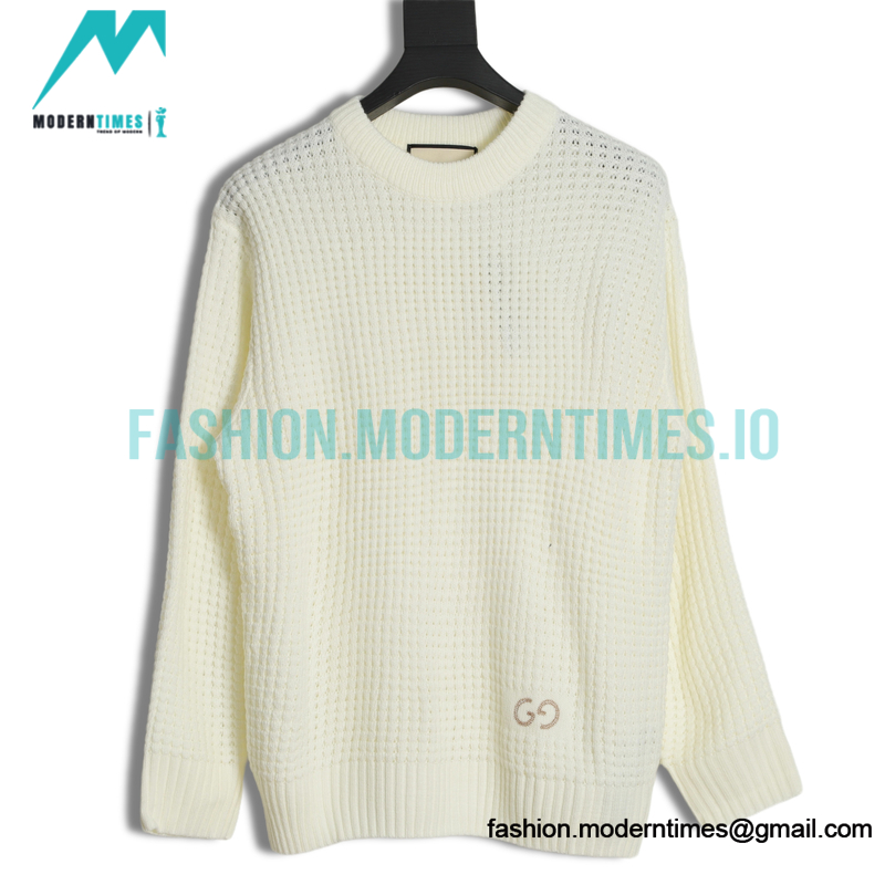 Gucci - Double G Embroidered Waffle Weave Crew-neck Sweater