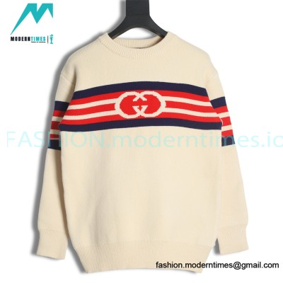 Gucci - 22FW Striped Double G Jacquard Crew-neck Sweater
