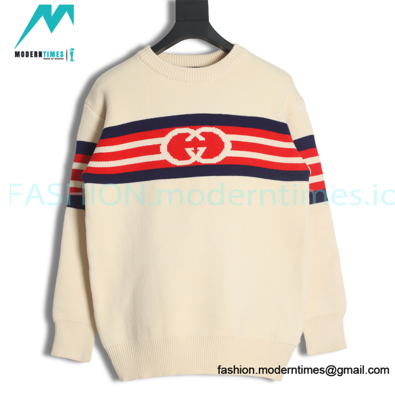 Gucci - 22FW Striped Double G Jacquard Crew-neck Sweater