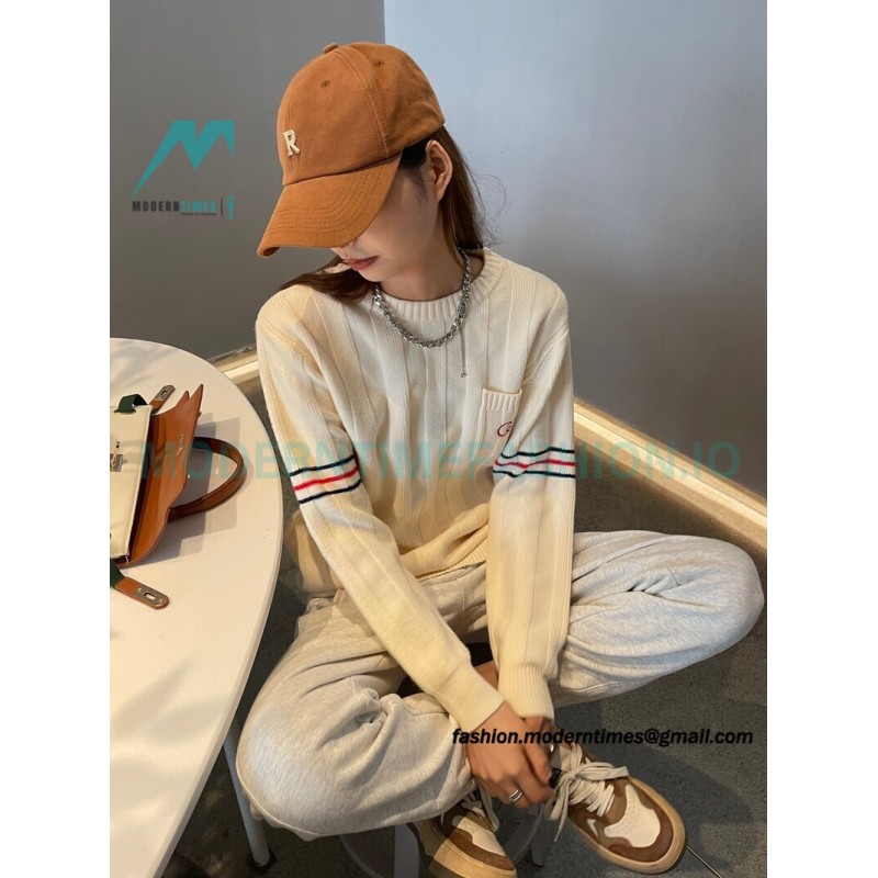 Gucci - Chest Pocket Embroidered Double G Striped Sweater