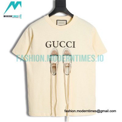 Gucci - Long Laces Letter Logo Short-sleeved Round Neck T-shirt