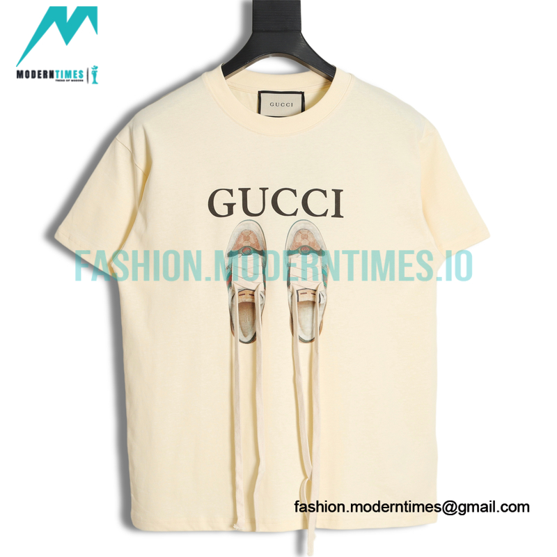 Gucci - Long Laces Letter Logo Short-sleeved Round Neck T-shirt