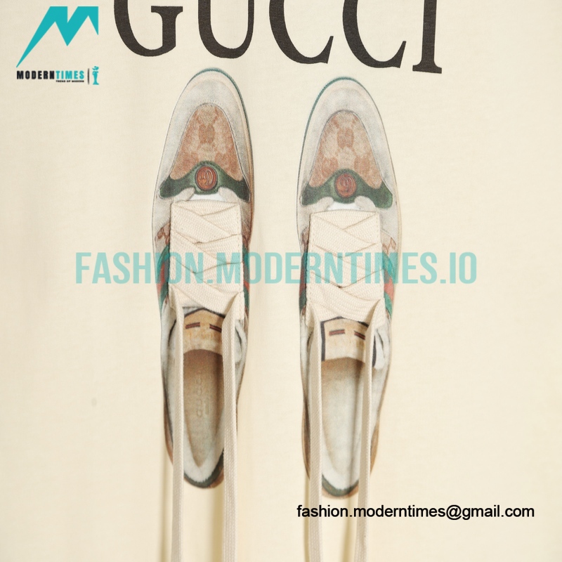 Gucci - Long Laces Letter Logo Short-sleeved Round Neck T-shirt