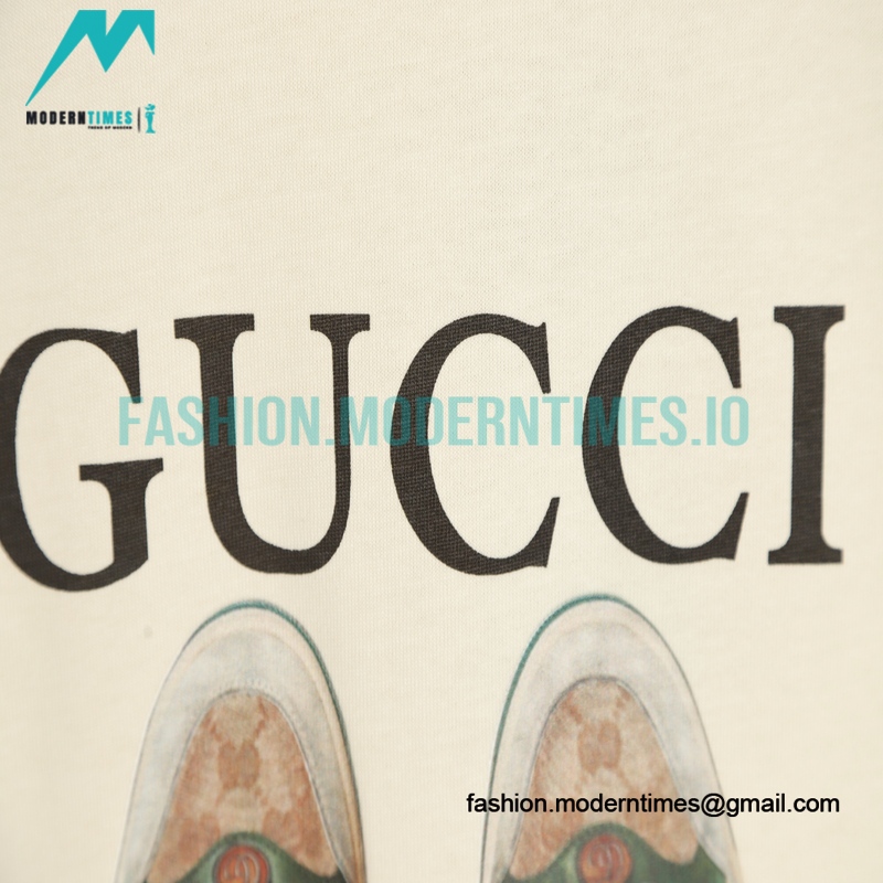 Gucci - Long Laces Letter Logo Short-sleeved Round Neck T-shirt