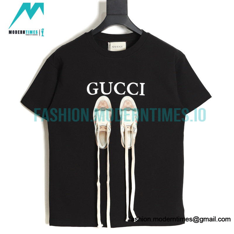 Gucci - Long Laces Letter Logo Short-sleeved Round Neck T-shirt