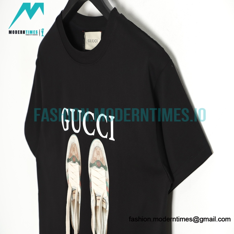 Gucci - Long Laces Letter Logo Short-sleeved Round Neck T-shirt