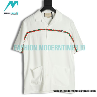 Gucci - 22SS Acetate Embroidered Striped Webbing Short-sleeved Shirt