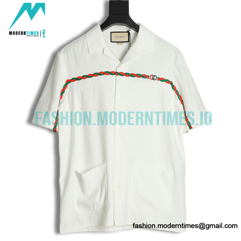 Gucci - 22SS Acetate Embroidered Striped Webbing Short-sleeved Shirt