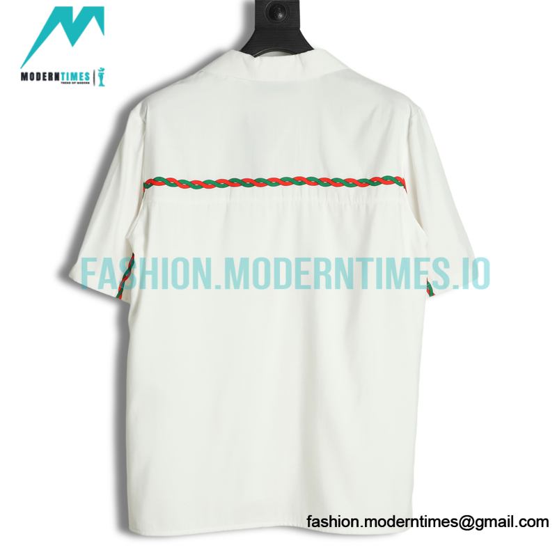 Gucci - 22SS Acetate Embroidered Striped Webbing Short-sleeved Shirt