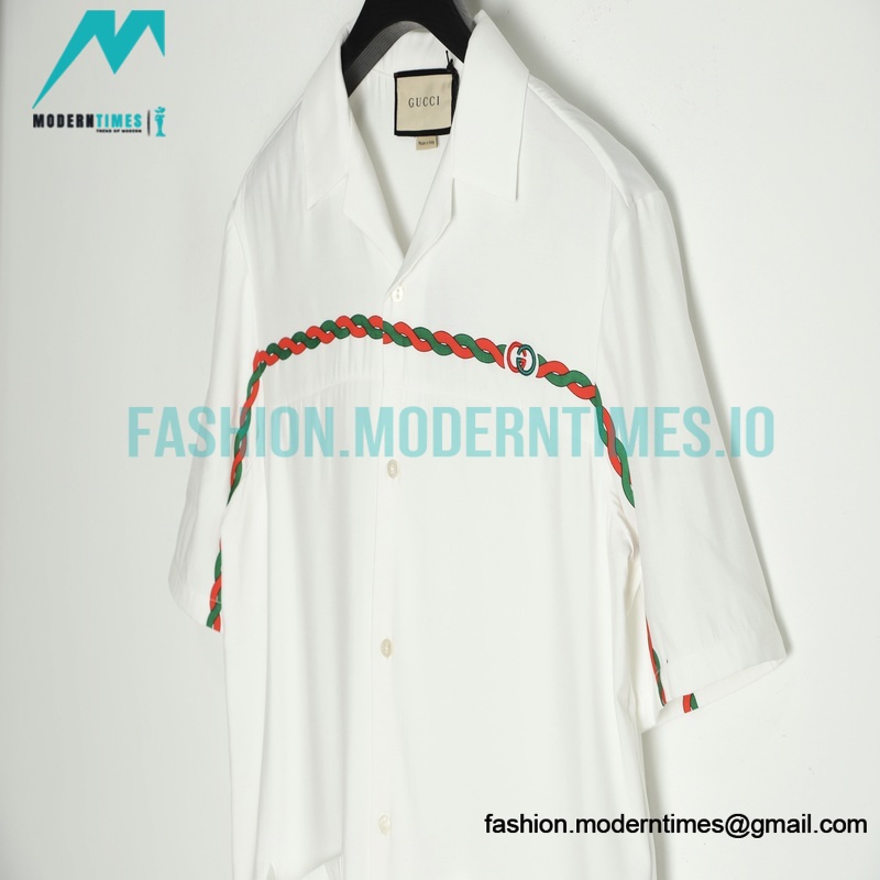 Gucci - 22SS Acetate Embroidered Striped Webbing Short-sleeved Shirt