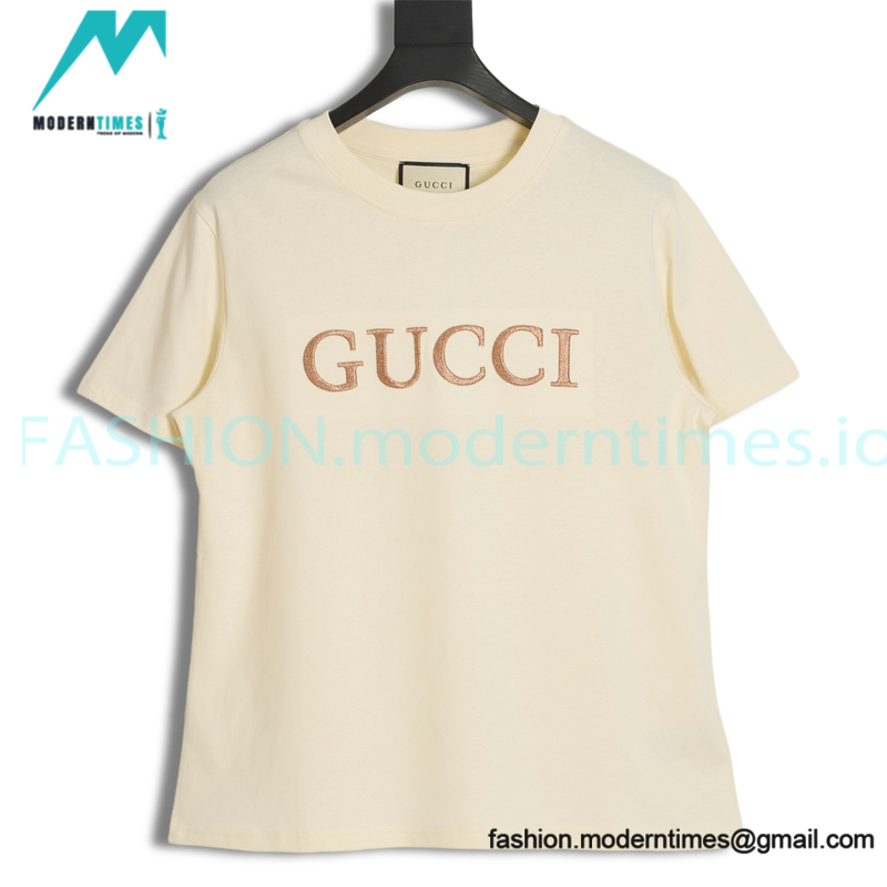 Gucci - Letter Logo Gold Embroidered Short Sleeve T-shirt