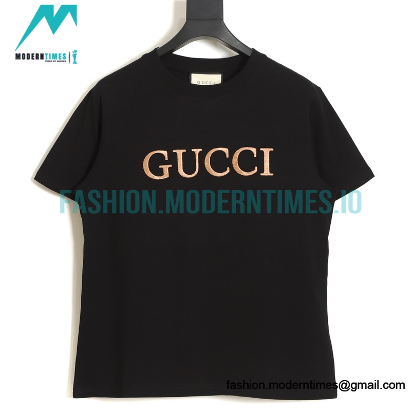 Gucci - Letter Logo Gold Embroidered Short Sleeve T-shirt