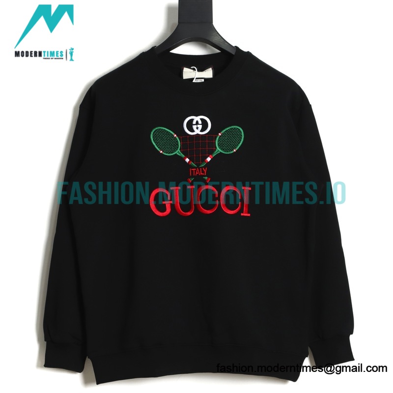 Gucci - Tennis Racket Embroidered Crew Neck Hoodie