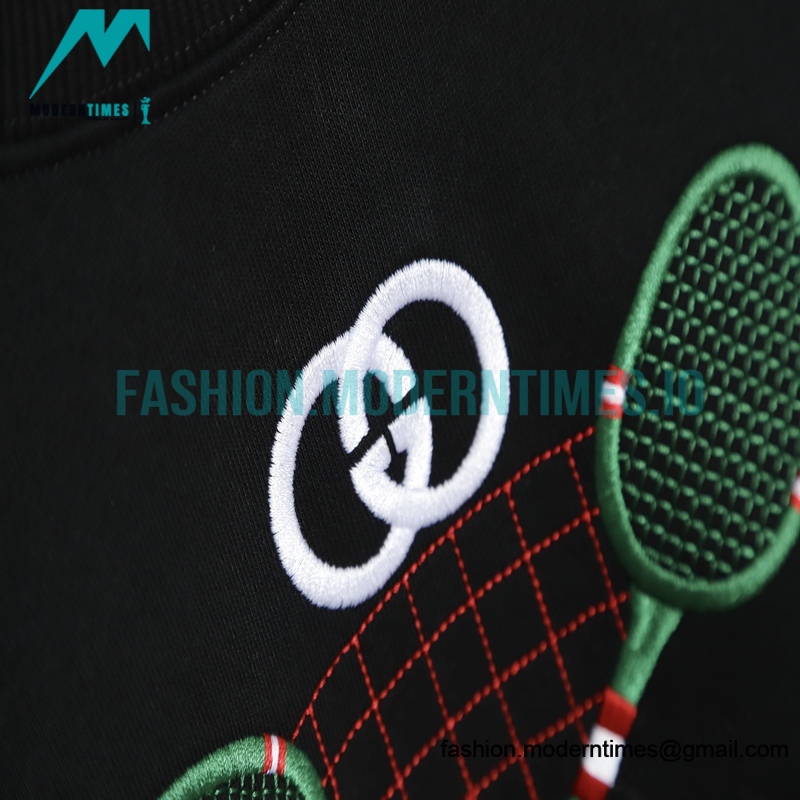 Gucci - Tennis Racket Embroidered Crew Neck Hoodie