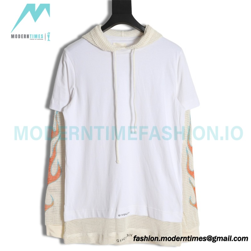 Givenchy - 23FW Laminated Flame Mesh Sleeve Combination Hoodie