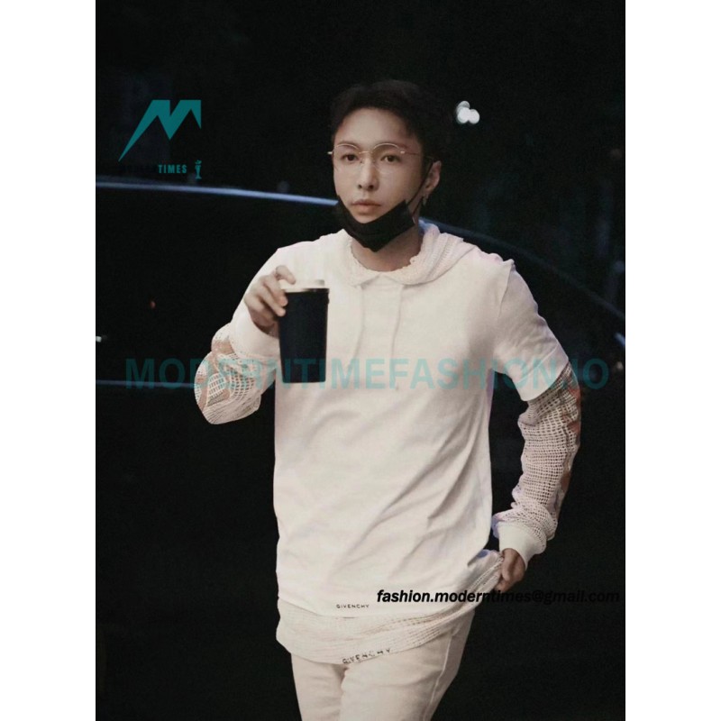 Givenchy - 23FW Laminated Flame Mesh Sleeve Combination Hoodie