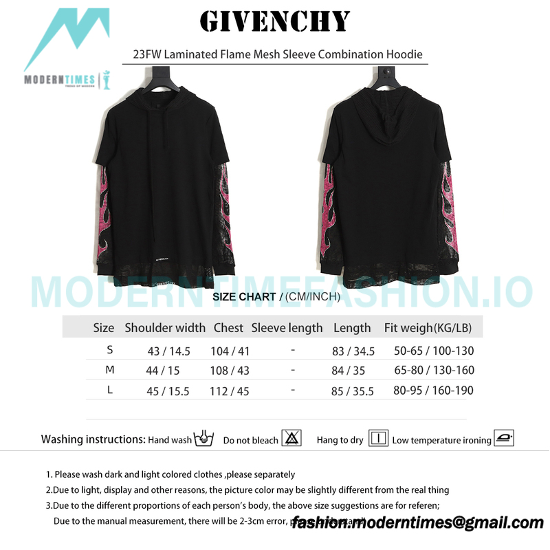 Givenchy - 23FW Laminated Flame Mesh Sleeve Combination Hoodie