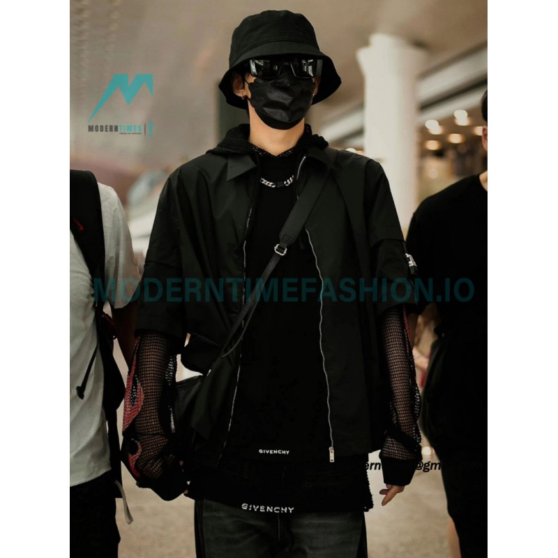 Givenchy - 23FW Laminated Flame Mesh Sleeve Combination Hoodie