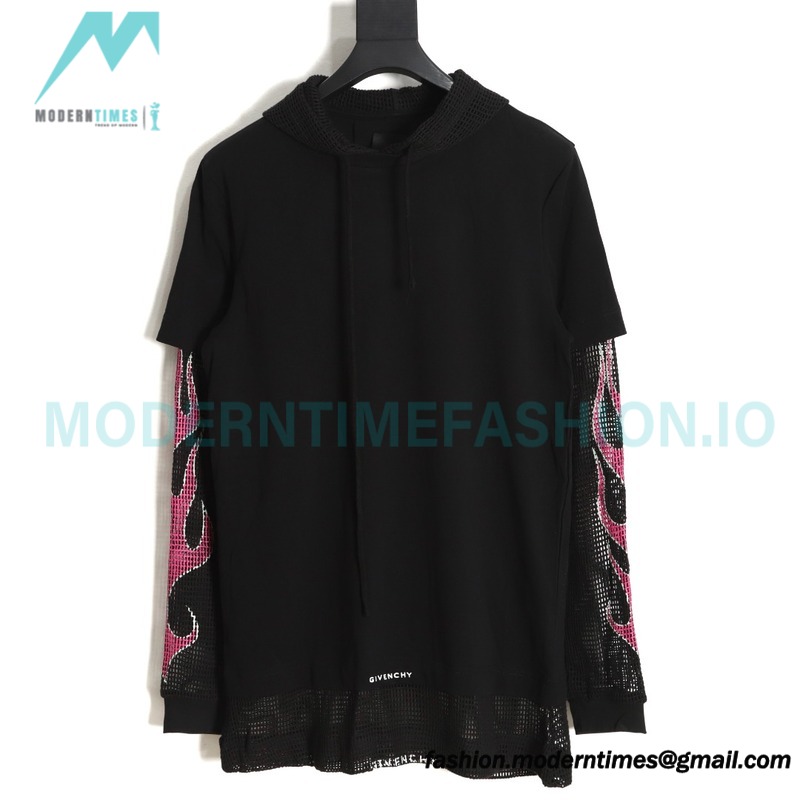Givenchy - 23FW Laminated Flame Mesh Sleeve Combination Hoodie