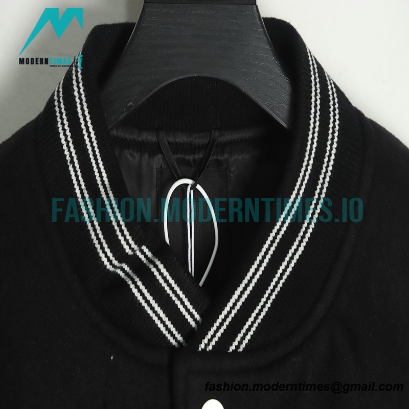 Givenchy - 22FW Indian Silk Gold Thread Beaded Wool Tweed Leather Sleeve Baseball Uniform