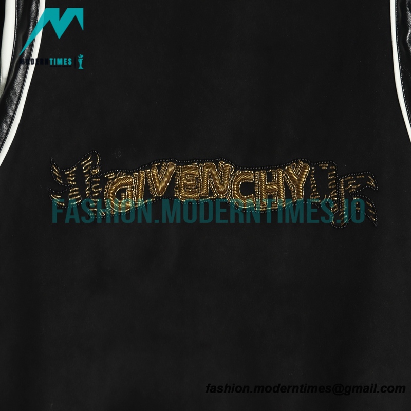 Givenchy - 22FW Indian Silk Gold Thread Beaded Wool Tweed Leather Sleeve Baseball Uniform
