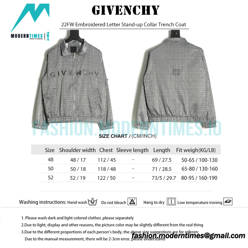 Givenchy - 22FW Embroidered Letter Stand-up Collar Trench Coat