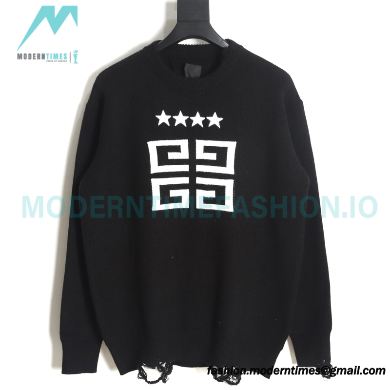 Givenchy - 23FW Four-star Letter Jacquard Crewneck Sweater