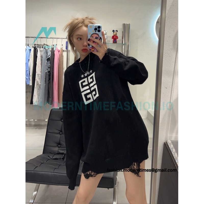 Givenchy - 23FW Four-star Letter Jacquard Crewneck Sweater