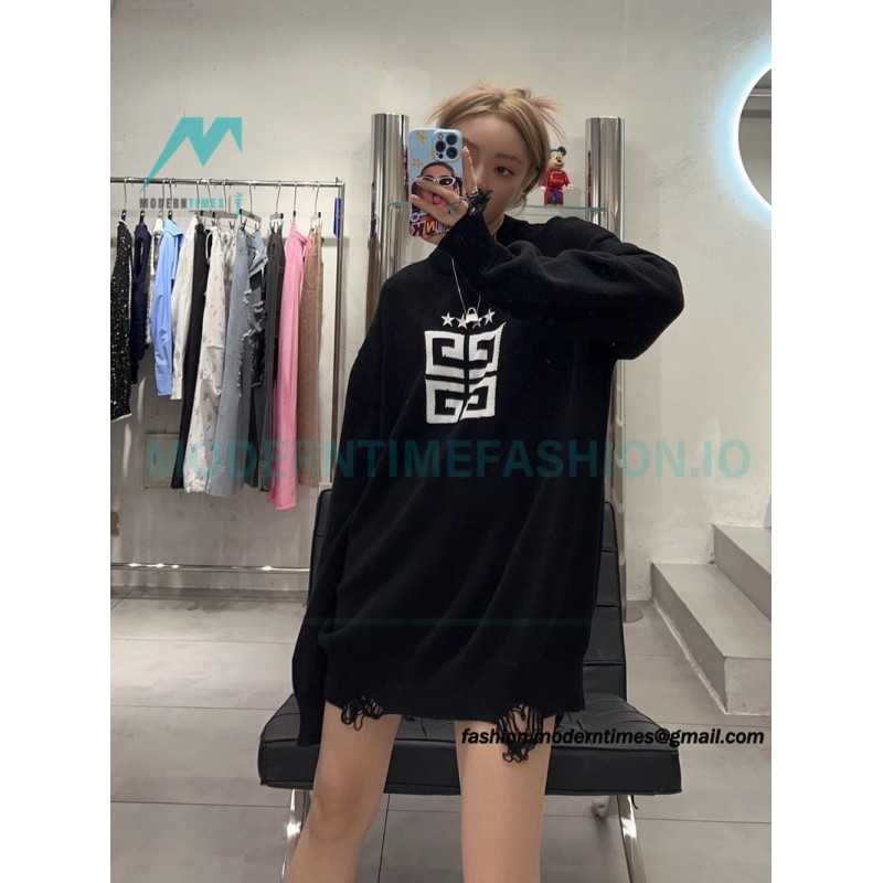 Givenchy - 23FW Four-star Letter Jacquard Crewneck Sweater