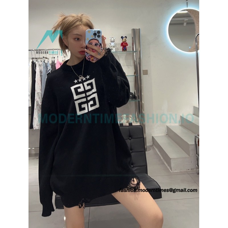 Givenchy - 23FW Four-star Letter Jacquard Crewneck Sweater