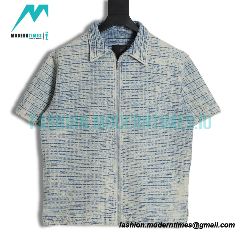 Givenchy - 22 New FF Jacquard Full Print Denim Short Sleeve Shirt