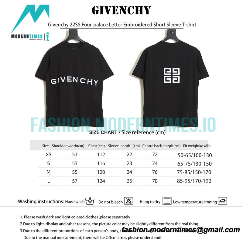 Givenchy - 22SS Four-palace Letter Embroidered Short Sleeve T-shirt