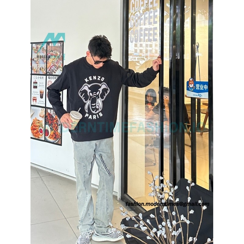 Kenzo - 23FW Elephant Print Crew Neck Hoodie