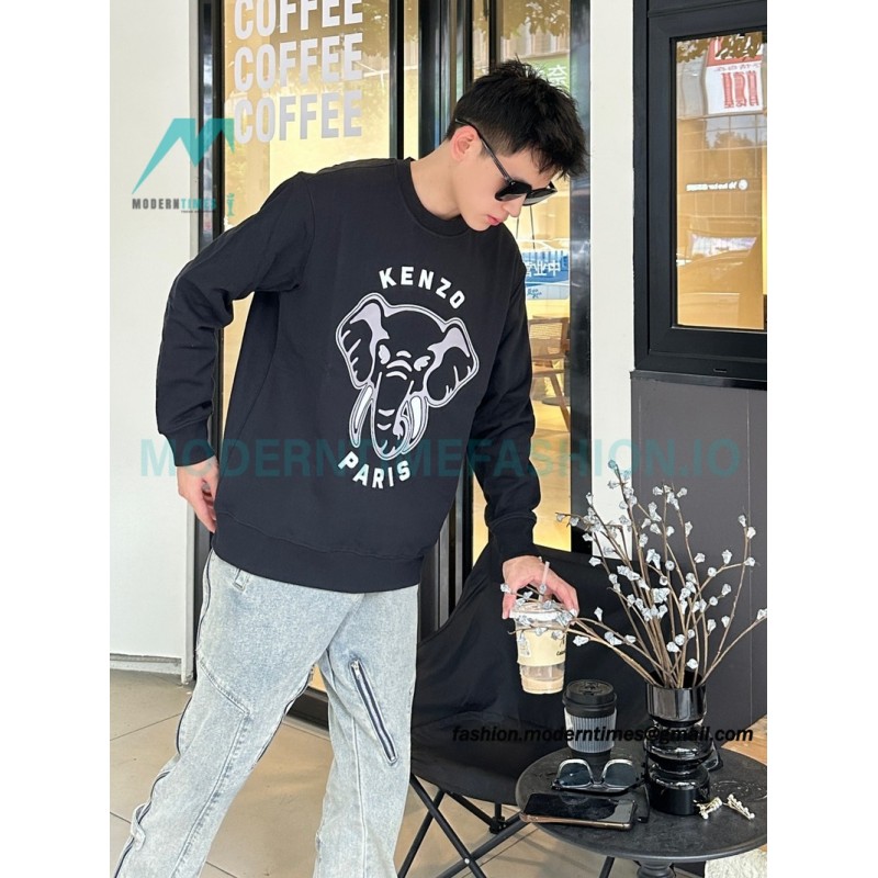 Kenzo - 23FW Elephant Print Crew Neck Hoodie