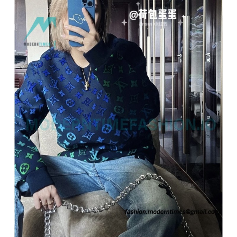 Louis Vuitton - 22FW Full Print Gradient Flock Presbyte Crewneck Hoodie