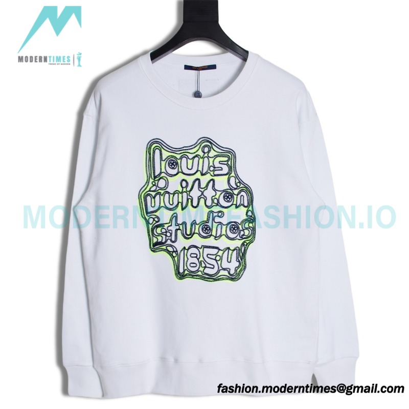Louis Vuitton - 23ss Geometric Style Embroidered Cotton Crewneck Hoodie