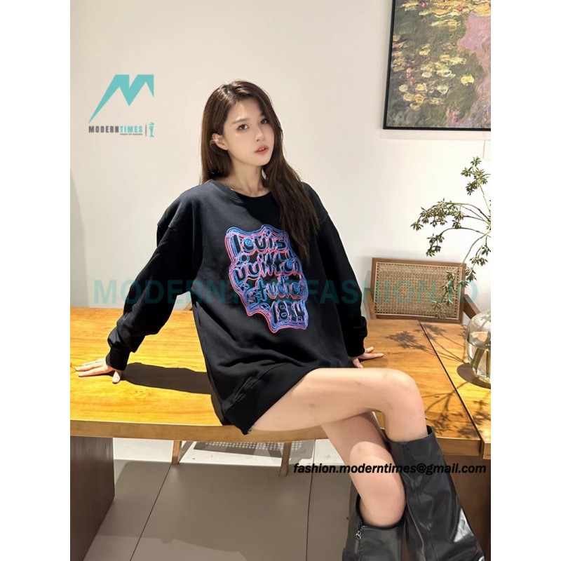 Louis Vuitton - 23ss Geometric Style Embroidered Cotton Crewneck Hoodie