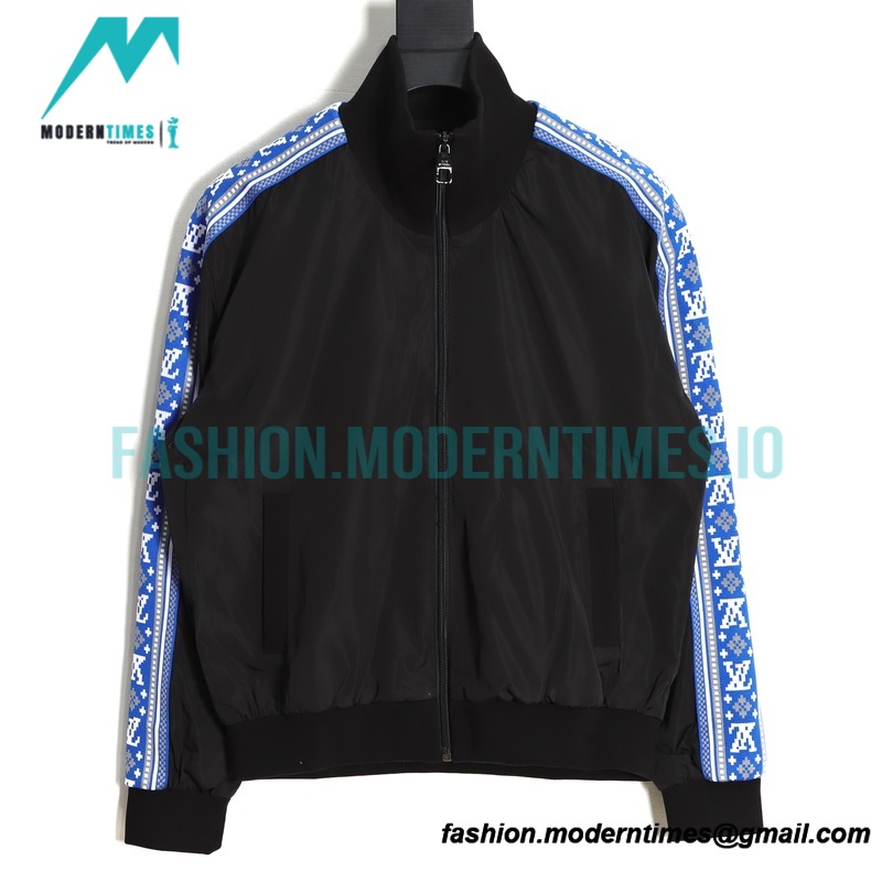 Louis Vuitton - 23ss Fair Isle Blue Ribbon Striped Sport Suit Stand-up Collar Coat