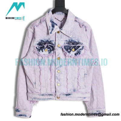 Louis Vuitton - 23SS Washed Fringed Denim Coat In Purple