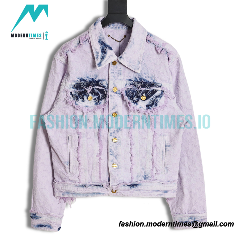 Louis Vuitton - 23SS Washed Fringed Denim Coat In Purple