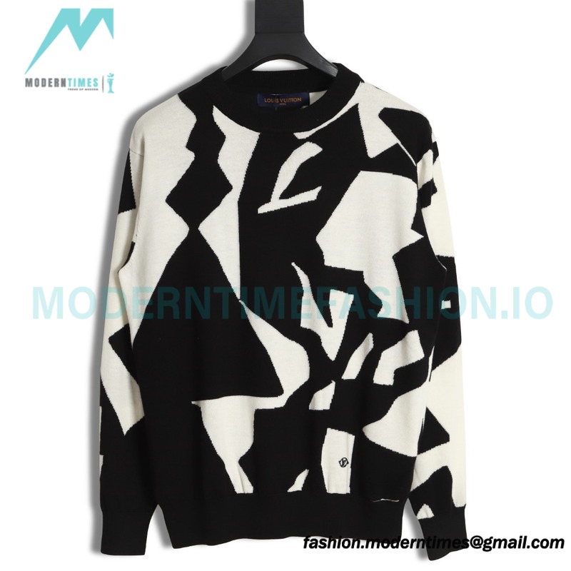Louis Vuitton - 23FW Black And White Geometric Crewneck Sweater