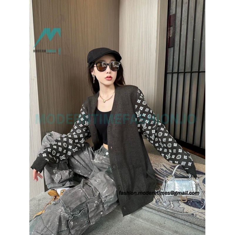 Louis Vuitton - 23FW Monogram Jacquard Single-breasted Long-sleeved Sweater Cardigan