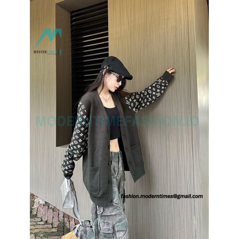 Louis Vuitton - 23FW Monogram Jacquard Single-breasted Long-sleeved Sweater Cardigan