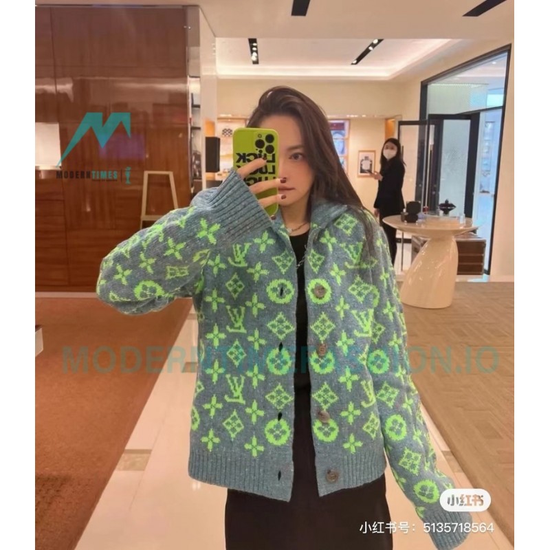 Louis Vuitton - 23ss Full Printed Green Flower Cardigan Sweater