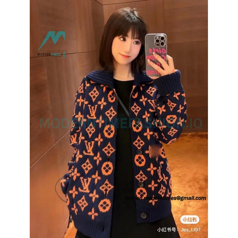  Louis Vuitton - 23ss Printed Black And Orange Cardigan Sweater