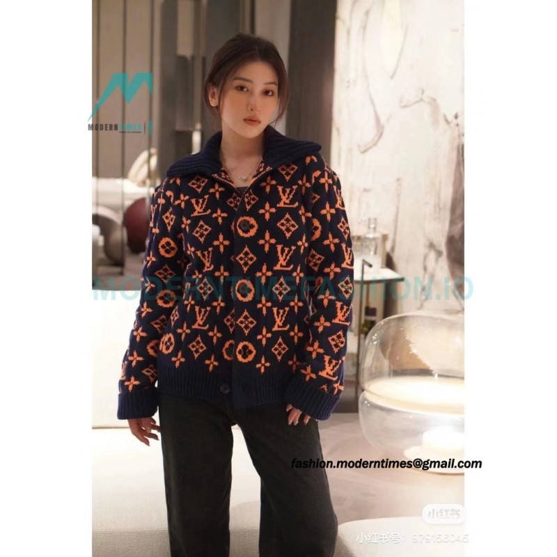  Louis Vuitton - 23ss Printed Black And Orange Cardigan Sweater