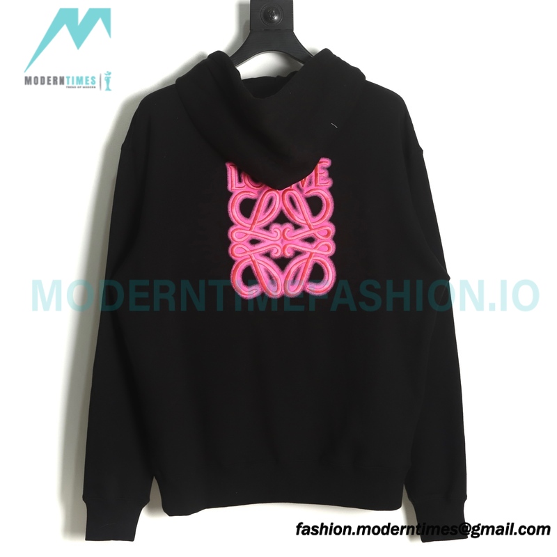Loewe - 22SS Phosphor Embroidery Black Powder Four-leaf Clover Hoodie