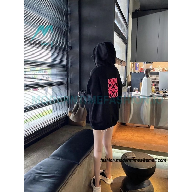 Loewe - 22SS Phosphor Embroidery Black Powder Four-leaf Clover Hoodie