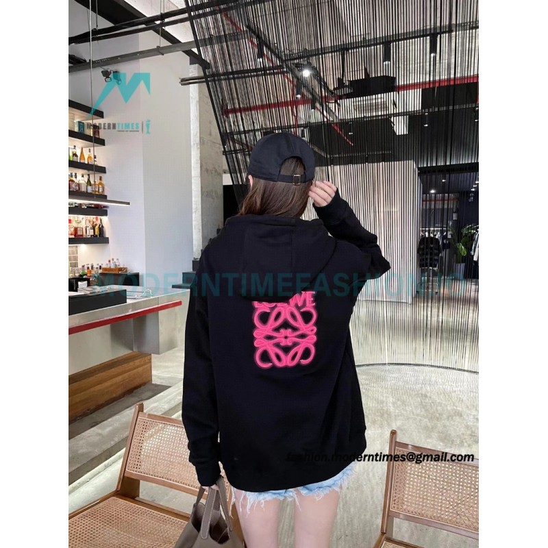 Loewe - 22SS Phosphor Embroidery Black Powder Four-leaf Clover Hoodie